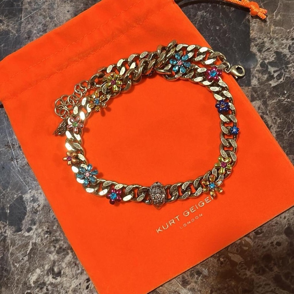 Kurt Geiger Gold Necklace with Colorful Floral Accents